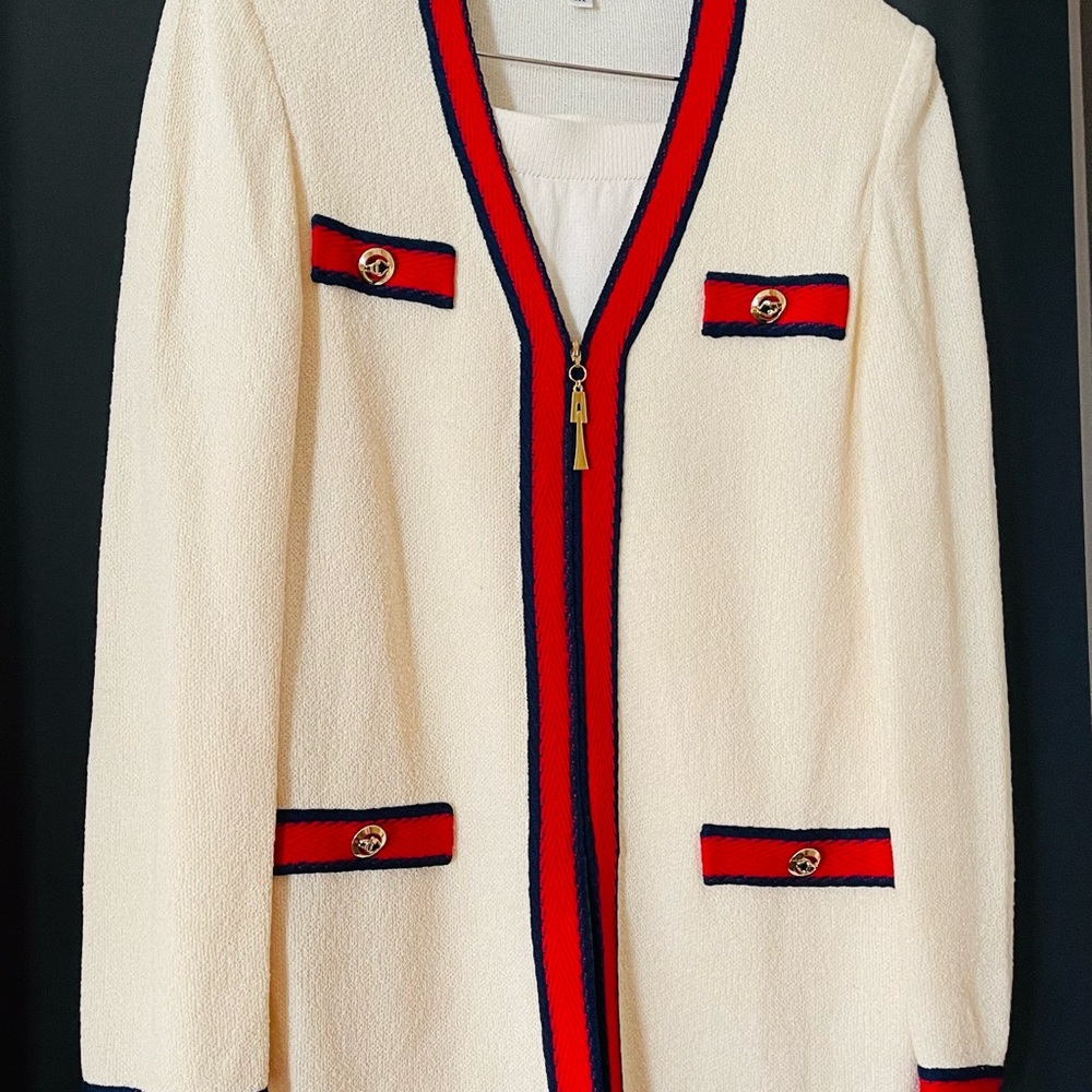 St. John collection Women's Cream Sweater and White skirt set